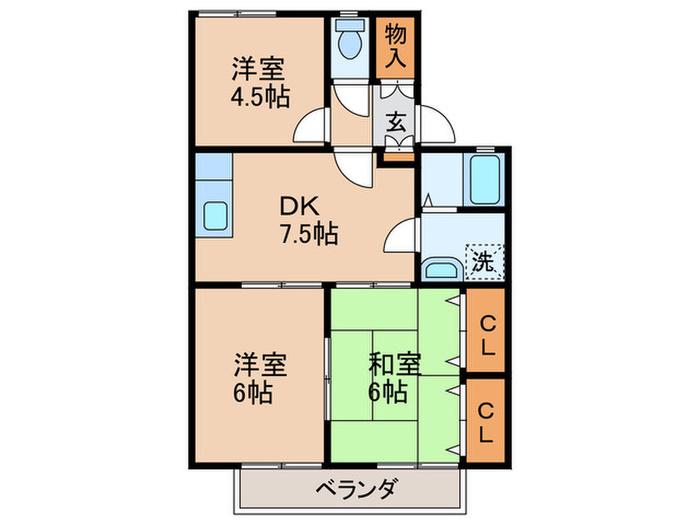 ディアフレンド(3DK/1階)の間取り写真