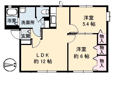 グランドハーベスト A棟(2LDK/1階)の間取り写真