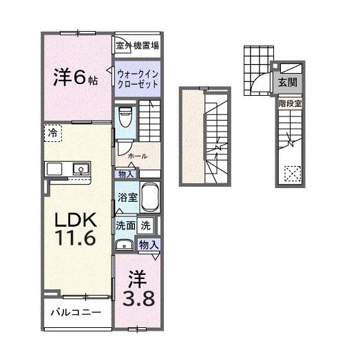 ミルト ブリッサ 大原(2LDK/3階)の間取り写真