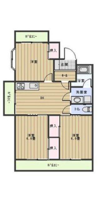 ライフ新緑(3DK/2階)の間取り写真
