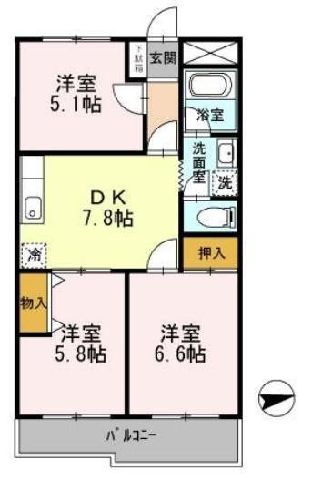 清水マンション(3DK/1階)の間取り写真