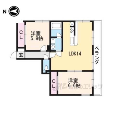 ヴィラ北白川(2LDK/4階)の間取り写真