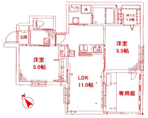 ラ・カーサ高田(2LDK/1階)の間取り写真