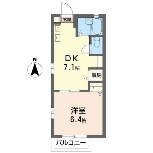 ラピス B棟(1DK/2階)の間取り写真