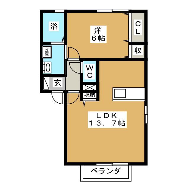 グリーンヒルズD棟(1LDK/3階)の間取り写真