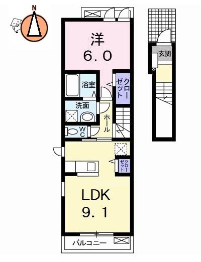 レディエンスC(1LDK/2階)の間取り写真