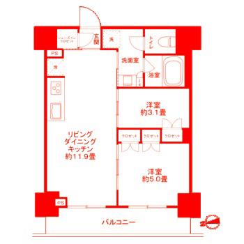 ザ・ライオンズフォーシア鶴見(2LDK/10階)の間取り写真