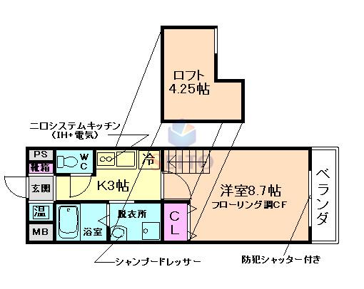 クレール・ア・ラ・メゾン(1K/2階)の間取り写真