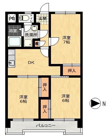 ハピネス川口(3DK/2階)の間取り写真