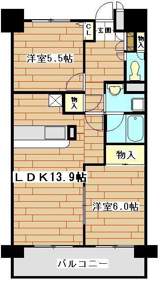 ディアプレイス(2LDK/2階)の間取り写真