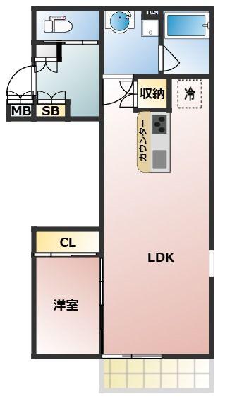 リファインド武庫川II(1LDK/2階)の間取り写真