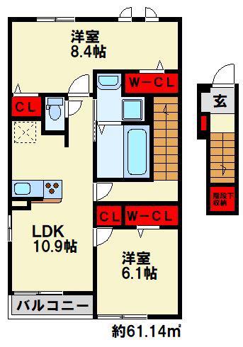 フィデール行橋B(2LDK/2階)の間取り写真