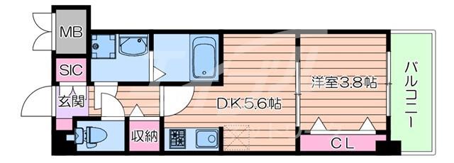 スプランディッド新大阪イースト(1DK/4階)の間取り写真