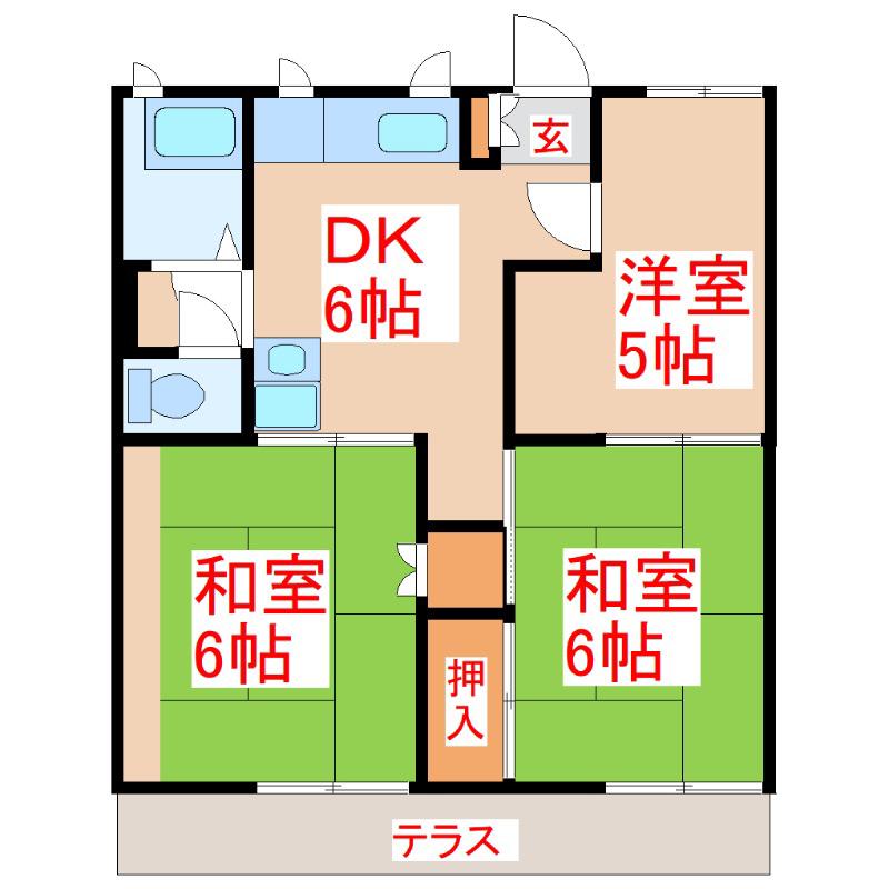 秋桜ハイツ(3DK/1階)の間取り写真