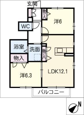 マイア緑(2LDK/1階)の間取り写真