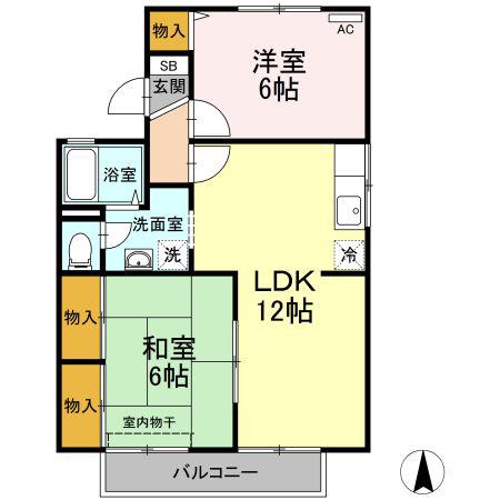 エスペランサ平野A棟(2LDK/2階)の間取り写真