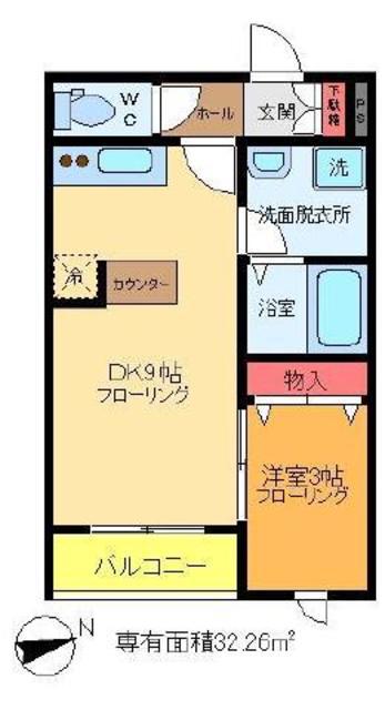 ガーデンズメゾンB(1DK/2階)の間取り写真