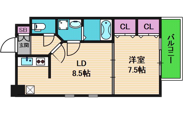 クレセル上町台(1LDK/7階)の間取り写真