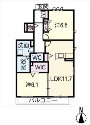 デュヴァリーメゾン B棟(2LDK/1階)の間取り写真