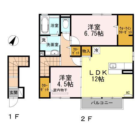 アドラブールE・F棟 F棟(2LDK/2階)の間取り写真