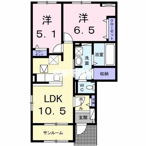 トランブルー 大和A(2LDK/1階)の間取り写真