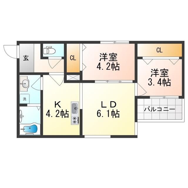 ピノコII(2LDK/2階)の間取り写真