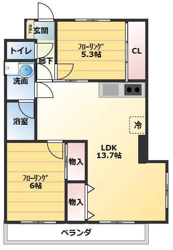 ダイタ北口マンション(2LDK/2階)の間取り写真