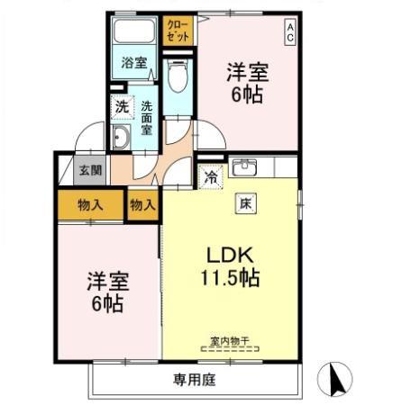 ルミエールC棟(2LDK/1階)の間取り写真