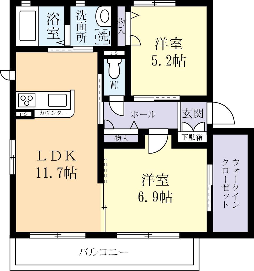 アリスティオA(2LDK/2階)の間取り写真