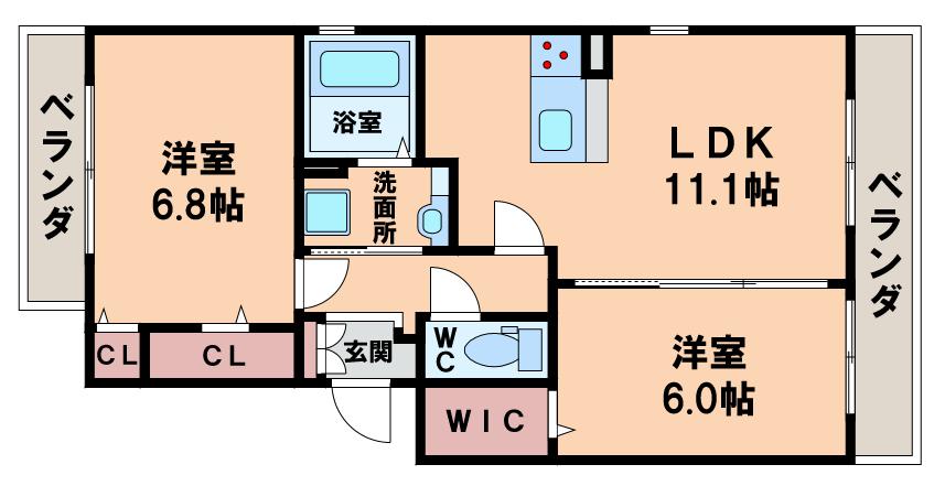 エクシード文の里(2LDK/3階)の間取り写真