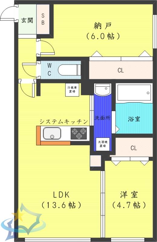 アルファスクエア琴似1条(2LDK/3階)の間取り写真