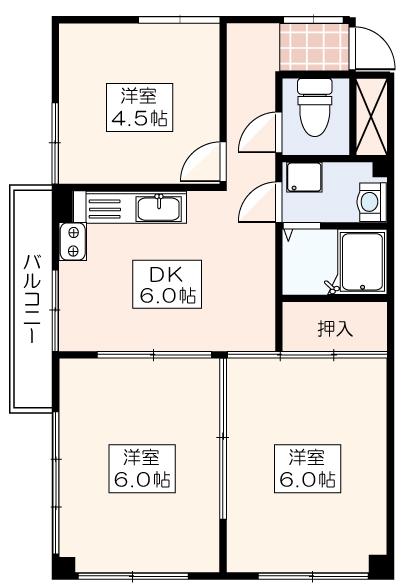 三鷹北口共同ビル(3DK/5階)の間取り写真