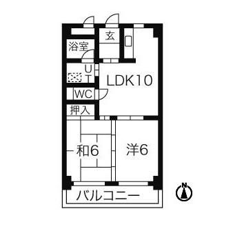 ニューユウチク(2LDK/7階)の間取り写真