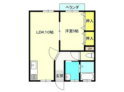 コーポふうりん(1LDK/1階)の間取り写真