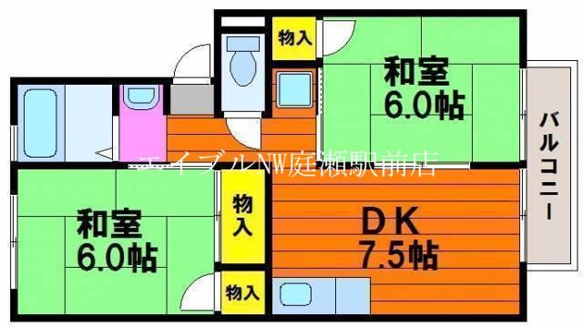 ベルホワイトK(2DK/2階)の間取り写真