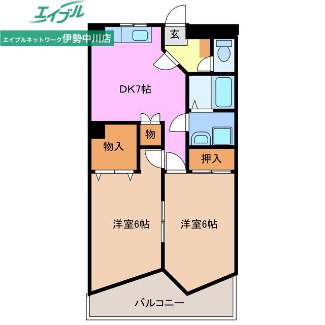 ラルーシア高茶屋 B(2DK/4階)の間取り写真