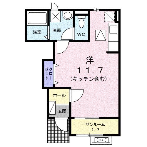 ネオファースト西新庄(ワンルーム/1階)の間取り写真