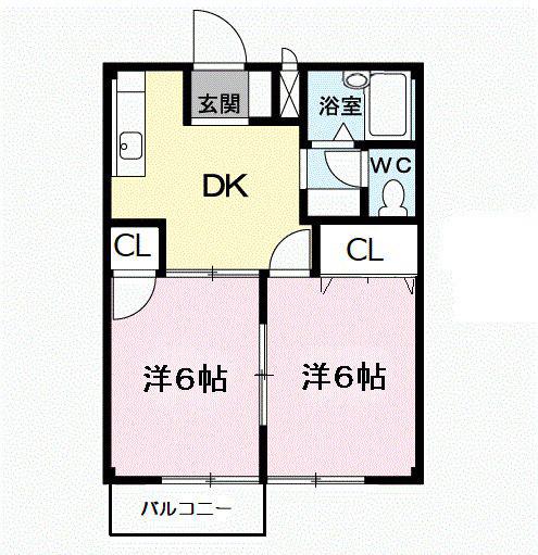 土原ハイツ(2DK/2階)の間取り写真