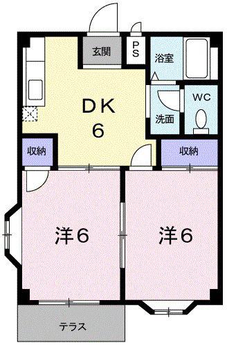 エクセリッチK-II(2DK/1階)の間取り写真