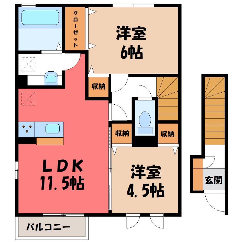 ショウ キャッスル(2LDK/2階)の間取り写真