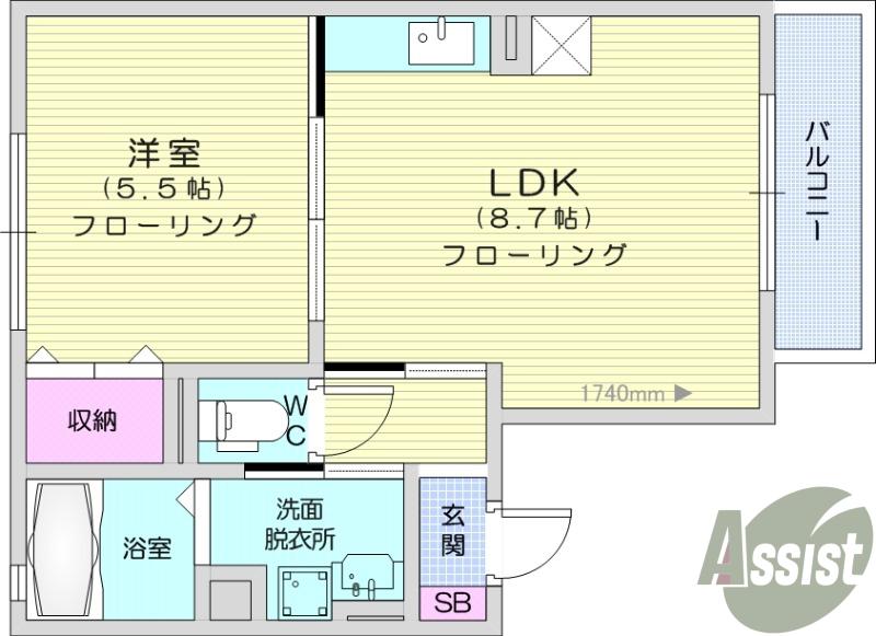 レトアA棟(1LDK/2階)の間取り写真