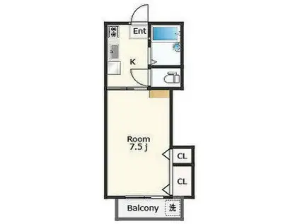 シングルハイツ住吉(1K/2階)の間取り写真
