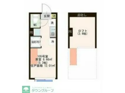 ハーモニーテラス富士見台III(ワンルーム/2階)の間取り写真