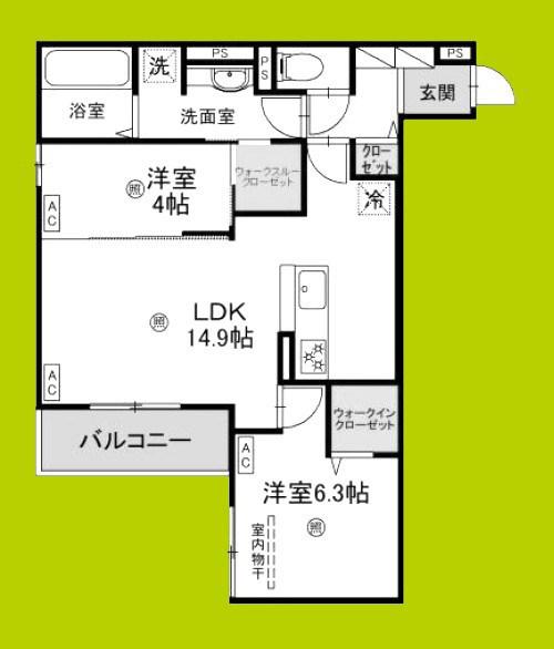 CASA MUKAINO(2LDK/2階)の間取り写真