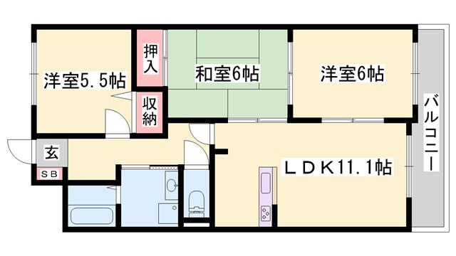 サンプレイス網干駅前(3LDK/2階)の間取り写真