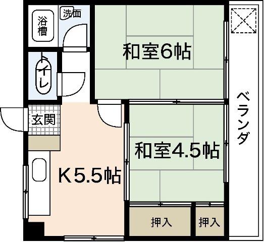 第二楠ビル(2K/3階)の間取り写真