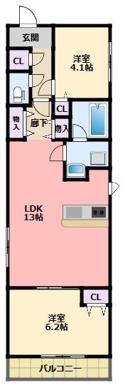 NISHINOMIYA・FRONT(1SLDK/2階)の間取り写真