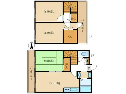 キャッスル北松戸(3LDK/6階)の間取り写真