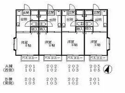 ドエルエンジェル B棟(1DK/1階)の間取り写真
