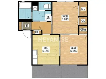 ディアスドミール D棟(2DK/1階)の間取り写真